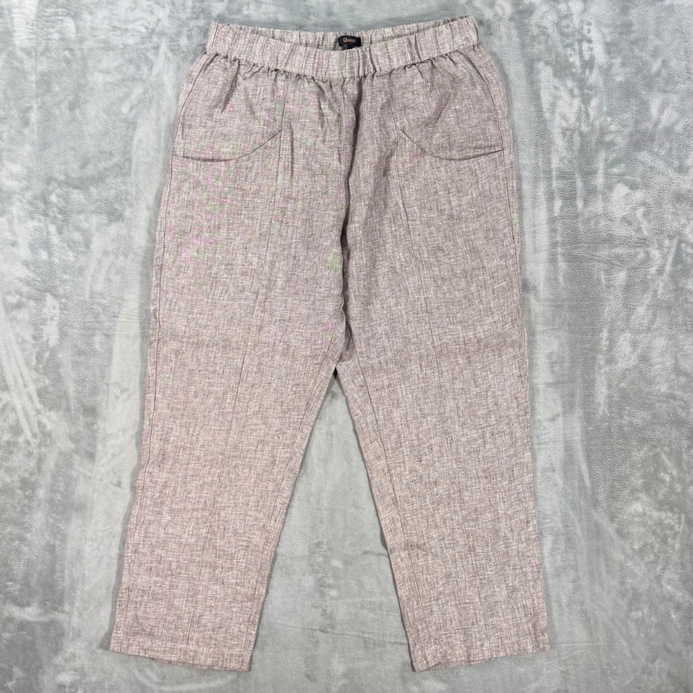 Quince Linen Tapered Pants Women's Size Large Brown Heathered Elastic Waist